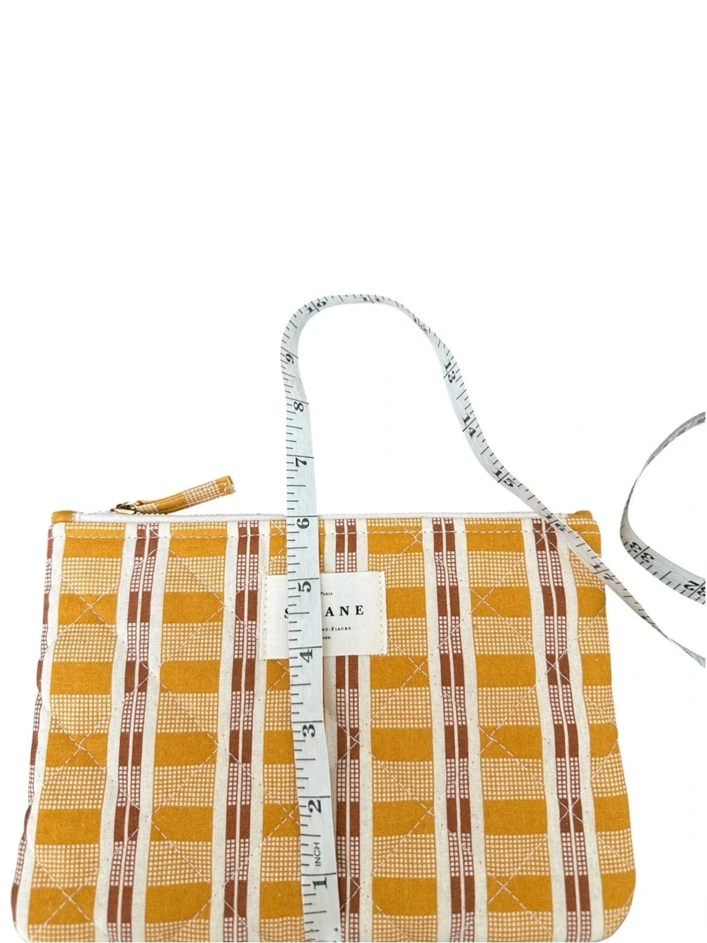 Sézane Gaston Pochette Ochre Plaid Quilted Cotton Clutch Pouch